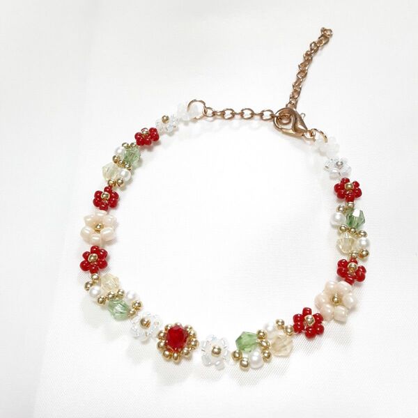 ハンドメイド ストロベリーパール ビーズ編みブレスレット