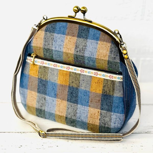 ハンドメイド がま口ミニショルダーバッグ 遠州綿紬