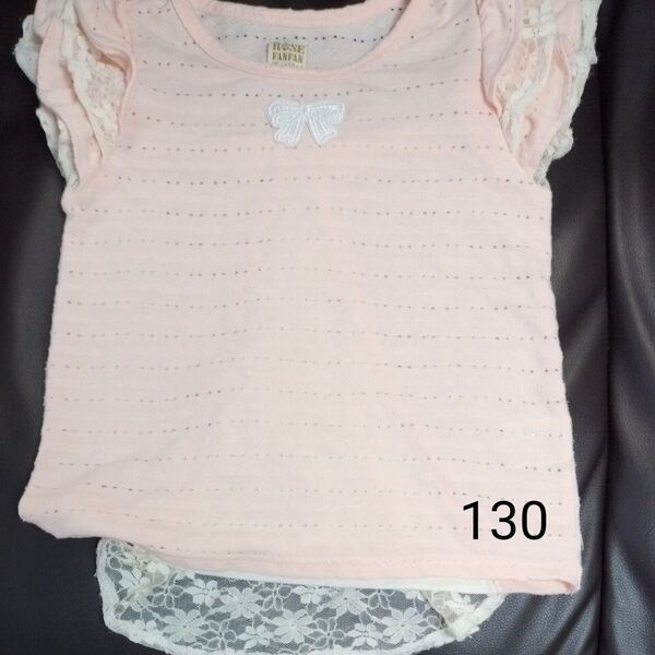 ROSE FANFAN 女の子用トップス Tシャツ カットソー 130 ピンク フリル