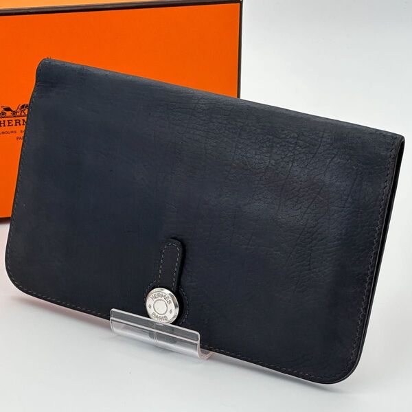 お値下げ不可【美品】HERMES エルメス ドゴンデュオ □J刻印 ネイビー 長財布