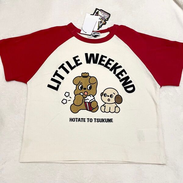 100cm 新品未使用 タグ付き リトルウィークエンド 綿100 半袖 Tシャツ 赤 ラグラン