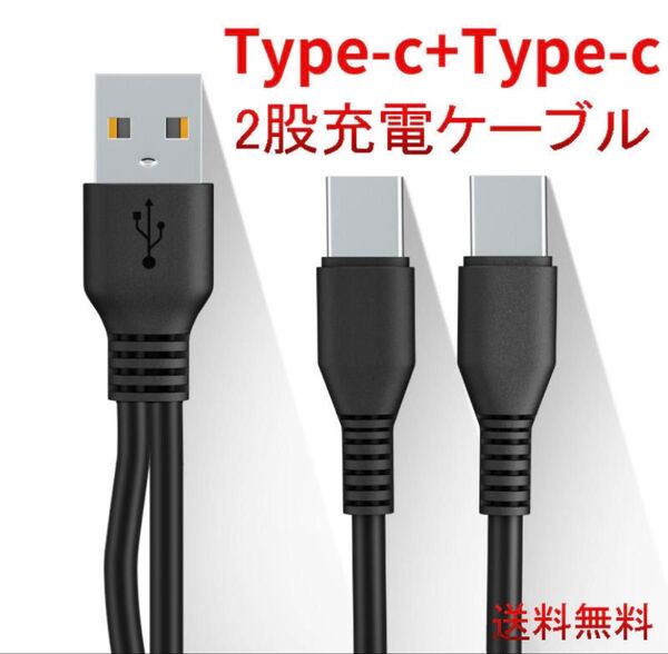 二股充電ケーブル Type C 1m 充電 Type C オス USBーC オス
