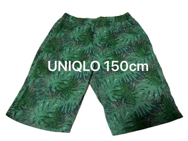 UNIQLO KIDS ユニクロキッズ 150cm ボタニカル柄 濃いグリーン ハーフパンツ ショートパンツ 短パン ボトムス