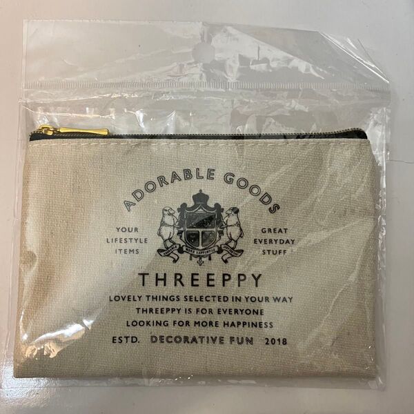 ポーチTHREEPPYスリーピーDAISOダイソー 白 フラットポーチ