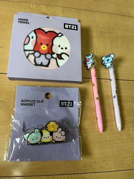 【在庫セール品】BT21×LINE FRIEND★BTS ハンドタオル・マグネット・ボールペン2本の4点セット