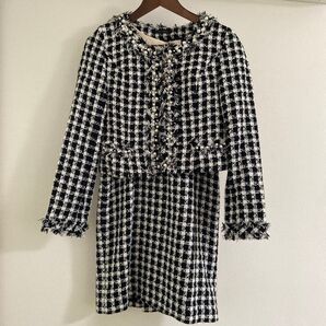 千鳥格子柄セットアップ パール フリンジ