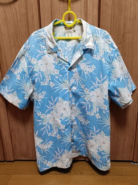 H&M アロハシャツ 水色系 花柄 メンズXL エイチ.アンド.エム 古着 ヴィンテージ風おしゃれ