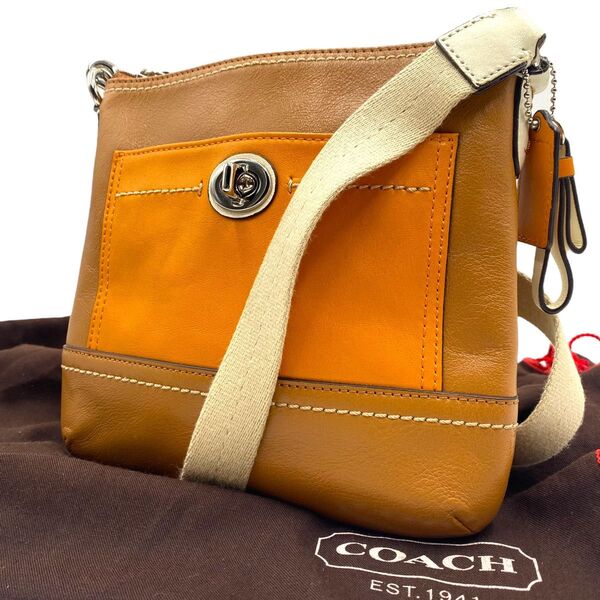 希少◎ COACH コーチ パーク カラーブロック レザー ショルダーバッグ ターンロック スイングパック 肩掛け 斜め掛け