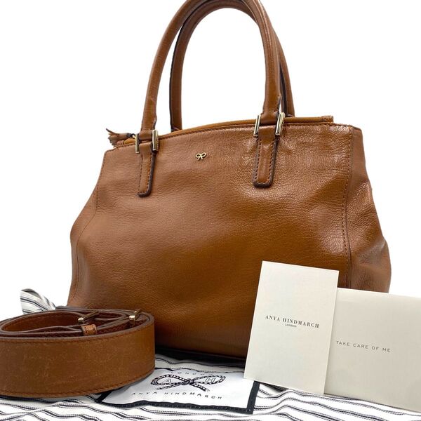 ANYA HINDMARCH アニヤハインドマーチ ハンドバッグ ショルダー レザー ブラウン 2way タッセル リボン