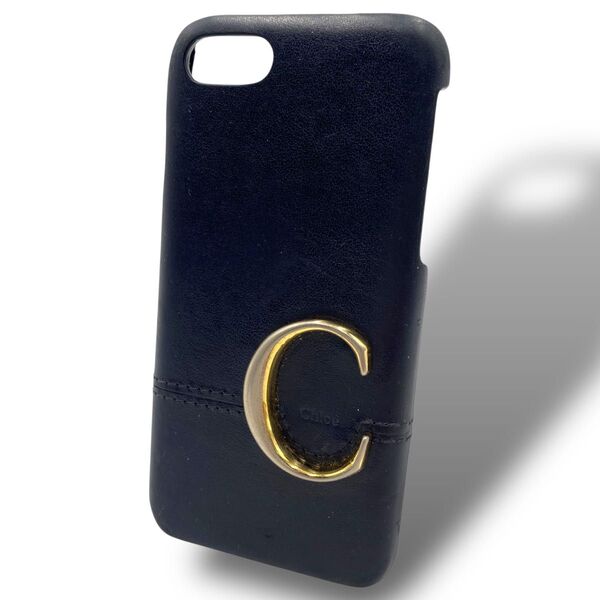 Chloe クロエ スマホケース iPhone7/8 SE レザー ロゴ ブラック 黒 ゴールド金具