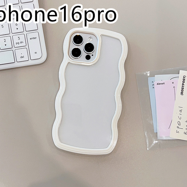 iphone16proケース カーバー TPU 可愛い 波型 お洒落 軽い ケース 耐衝撃高品質ホワイト1cq