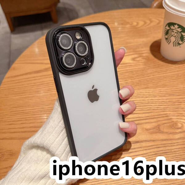 iphone16plusケース カーバー レンズ保護付き 透明 お洒落 韓国 軽量 ケース 耐衝撃 高品質 ブラック163