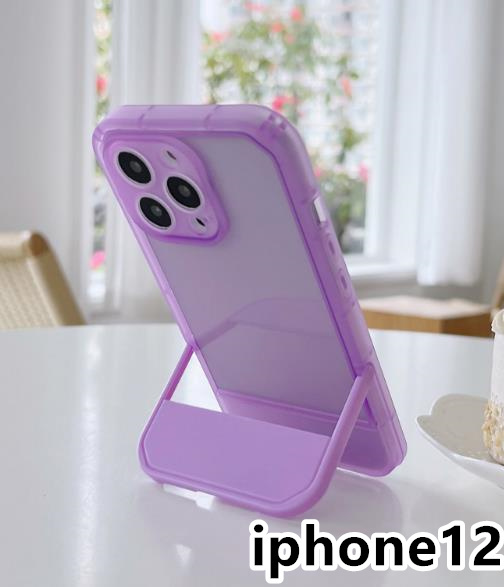iphone12ケース カーバー スタンド付き 半透明 お洒落 韓国 軽量 ケース 耐衝撃 高品質 紫192