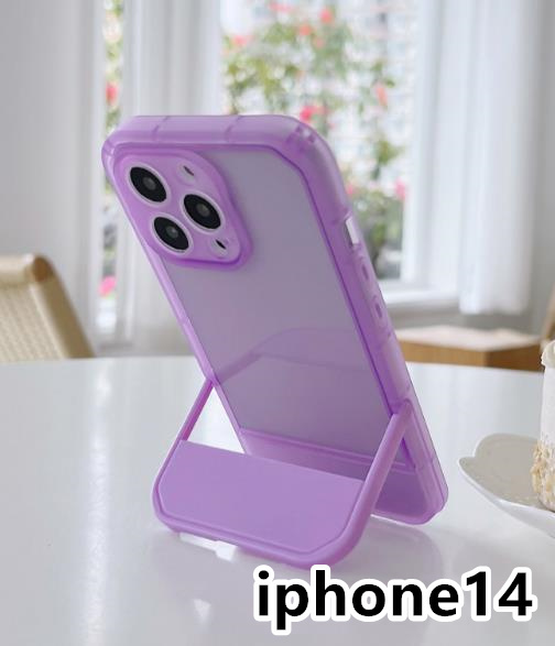 iphone14ケース カーバー スタンド付き 半透明 お洒落 韓国 軽量 ケース 耐衝撃 高品質 紫185