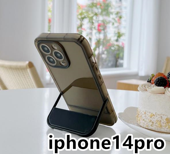 iphone14proケース カーバー スタンド付き 半透明 お洒落 韓国 軽量 ケース 耐衝撃 高品質 ブラック321