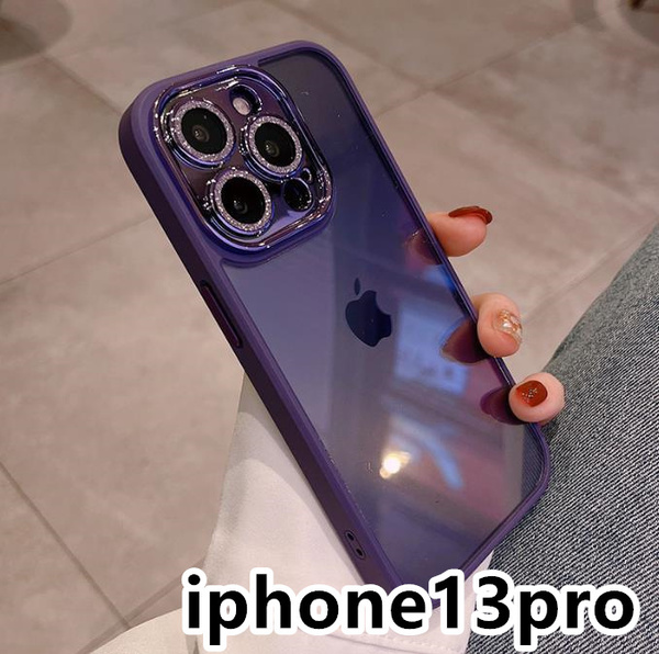 iphone13proケース カーバー レンズ保護付き 透明 お洒落 韓国 軽量 ケース 耐衝撃 高品質 紫351