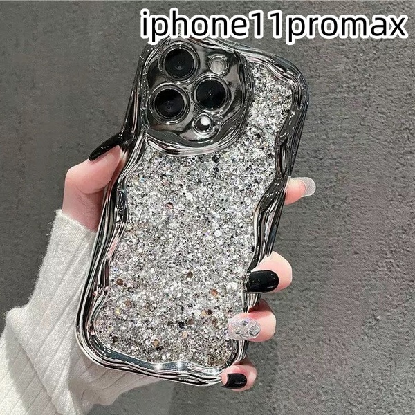 iphone11promaxケース カーバー キラキラ お洒落 韓国 軽量 ケース 耐衝撃 高品質 シルバーQ1
