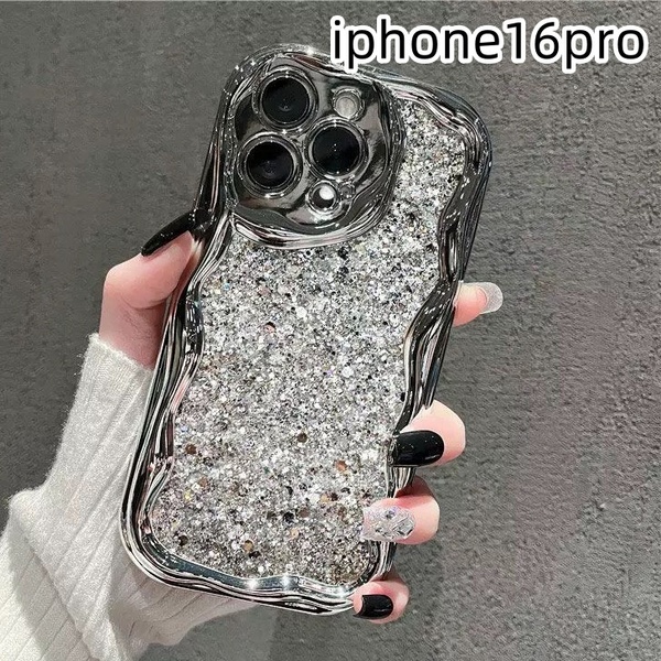 iphone16proケース カーバー キラキラ お洒落 韓国 軽量 ケース 耐衝撃 高品質 シルバーZ1