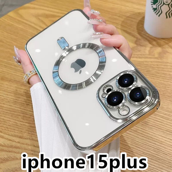 iphone15plusケース TPU 軽量 ケース 耐衝撃 無線 磁気 ワイヤレス充電 シルバー