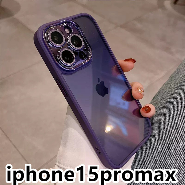 iphone15promaxケース カーバー レンズ保護付き 透明 お洒落 韓国 軽い ケース 耐衝撃 高品質 紫121