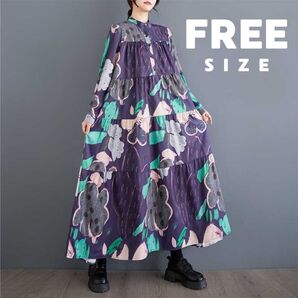 ワンピース ロング ゆったり 体型カバー 大きいサイズ 個性的 韓国 ロングワンピース