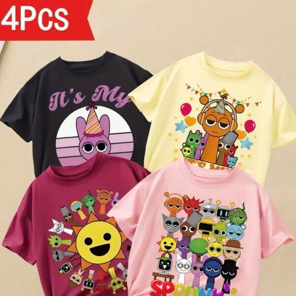 スプランキー SPRUNKI Tシャツ 子供服 キッズ 4枚セット 半袖 半袖Tシャツ