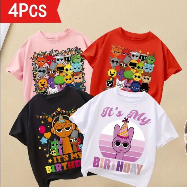 スプランキー SPRUNKI Tシャツ 子供服 キッズ 4枚セット 半袖 半袖Tシャツ