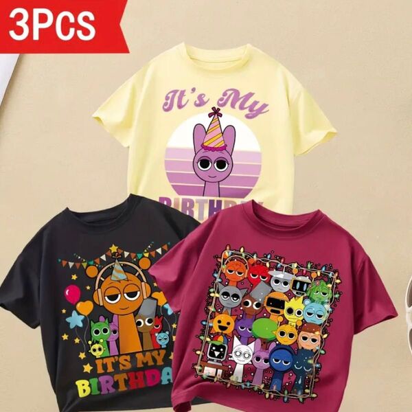 スプランキー SPRUNKI Tシャツ 子供服 キッズ 3枚セット 半袖 半袖Tシャツ
