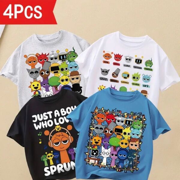 スプランキー SPRUNKI Tシャツ 子供服 キッズ 4枚セット 半袖 半袖Tシャツ