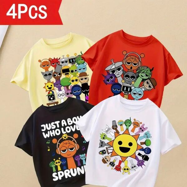 スプランキー SPRUNKI Tシャツ 子供服 キッズ 4枚セット 半袖 半袖Tシャツ