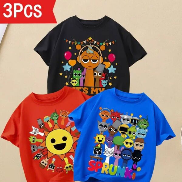 スプランキー SPRUNKI Tシャツ 子供服 キッズ 3枚セット 半袖 半袖Tシャツ