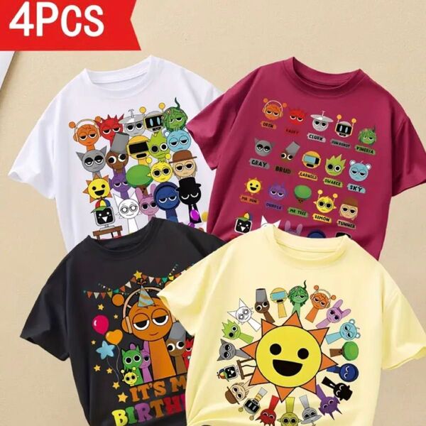 スプランキー SPRUNKI Tシャツ 子供服 キッズ 4枚セット 半袖 半袖Tシャツ