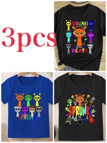 スプランキー SPRUNKI Tシャツ 子供服 キッズ 4枚セット 半袖 半袖Tシャツ