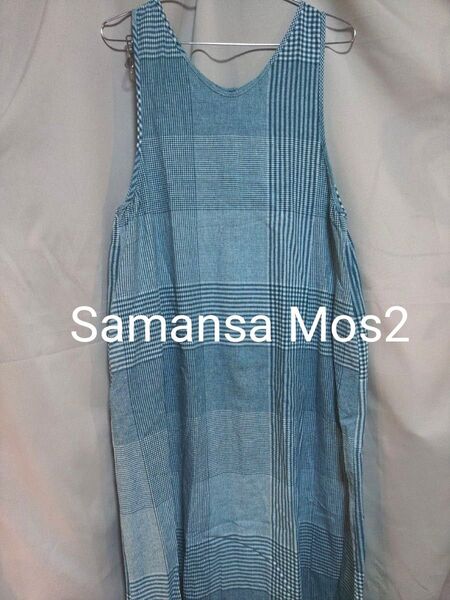 Samansa Mos2 サマンサモスモス チェック柄リネンワンピース 前後着 ノースリーブ