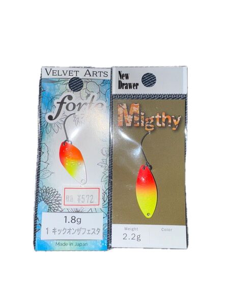 ベルベットアーツ フォルテ 1.8g キックオンザフェスタ ニュードロワー マイティー2.2g F.S01グローSP 2枚セット