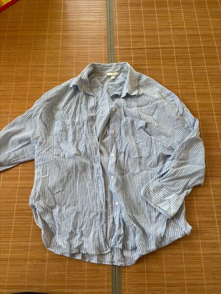 【シャツ】リネンストライプシャツ Mサイズ トップス