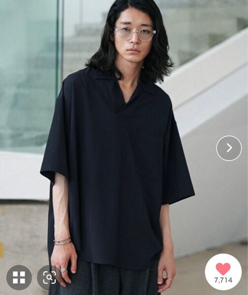 WYM LIDNM ウィムバイリドム WASHER H/S SKIPPER SHIRT M スキッパーシャツ ダークネイビー