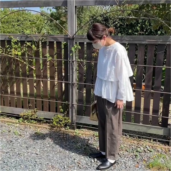 無印良品 MUJI 撥水ストレッチチノタックワイドパンツ モカブラウン XL