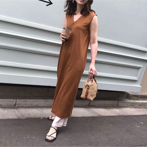 UNIQLO ユニクロ mamekurogochi マメクロゴウチ エアリズムコットンブラワンピース(ノースリーブ) ブラウン M