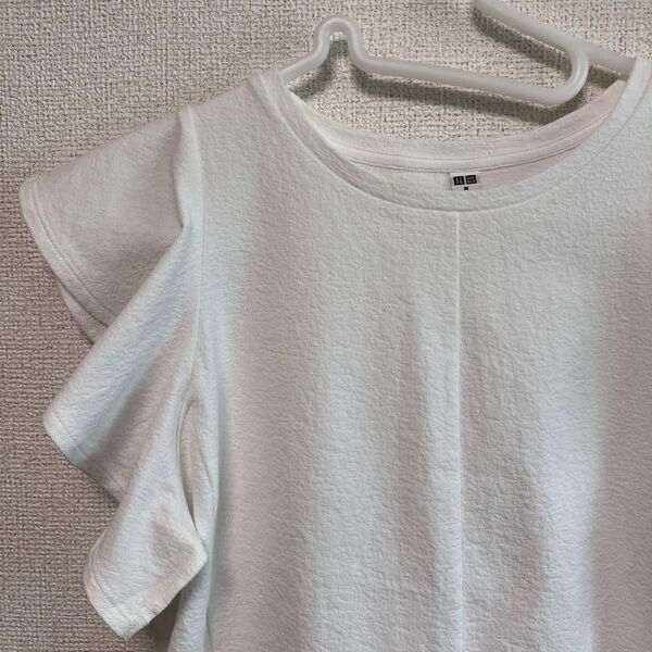 UNIQLO ユニクロ ラッフルスリーブT ホワイト 白 M フリルTシャツ 無地 半袖 白 カットソー