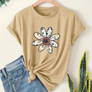 レディース デイジー 半そでTシャツ ポリエステル・レーヨン Mサイズ 黄土色