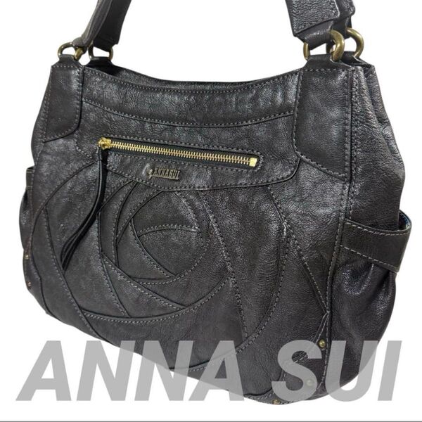 極美品! ANNA SUI アナスイ トートバッグ レザー Y2K 薔薇 黒 ブラック