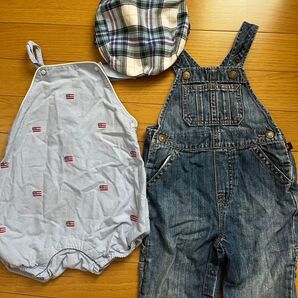 ベビー服 3点セット ロンパース オーバーオール 帽子