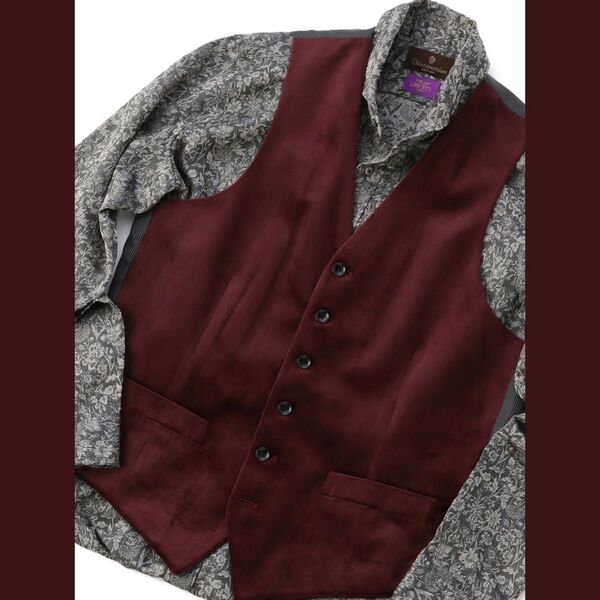 【新品】MEN'S BIGI☆トリコットジャージー ベルベット ベスト (ボルドー)