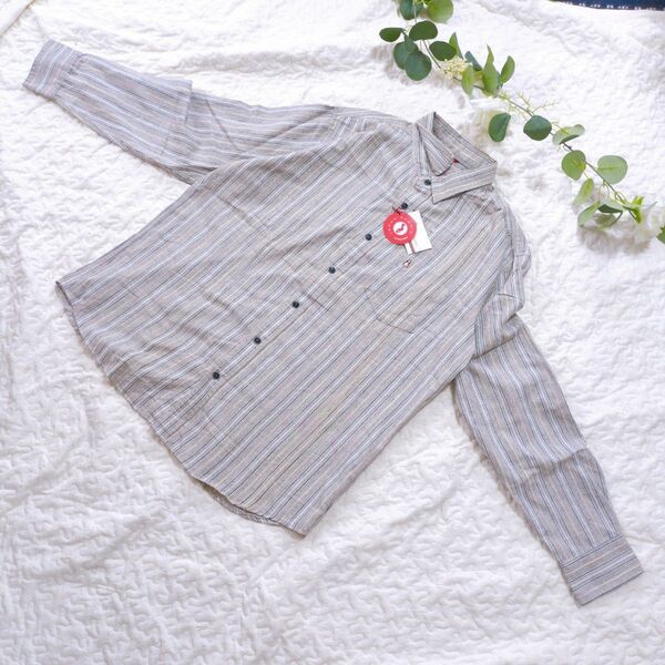 【Hush Puppies】 新品タグ付き メンズ ストライプ柄 長袖シャツ LLサイズ