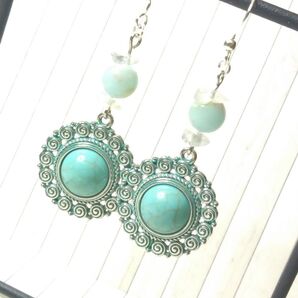 34ハンドメイドピアス/イヤリング ターコイズ風×天然石