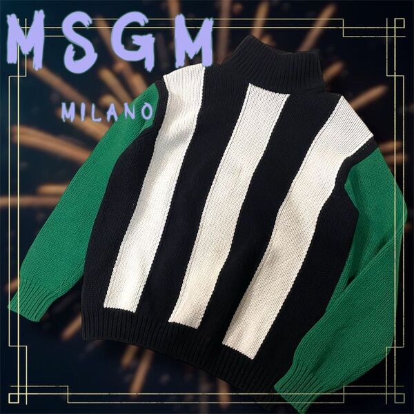 希少モデル!MSGM タートルネック レイヤード ストライプ ニット セーター イタリア