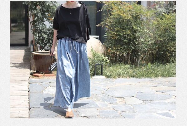 新品 デニム ワイドレッグ ワイドパンツ ジーンズ ガウチョパンツ 再入荷