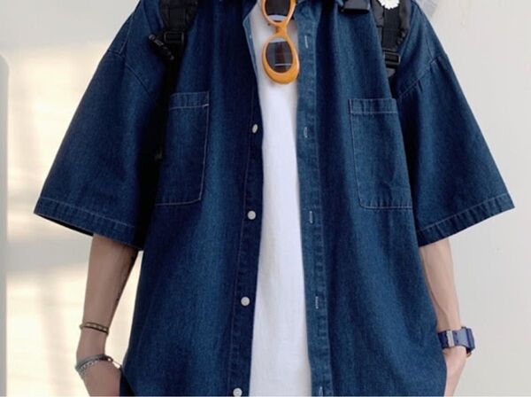 新品 ビッグシルエット デニム シャツ 半袖 メンズ ストリート 韓国 夏服 トップス 再入荷