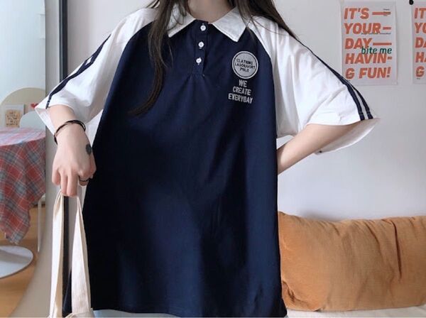 新品 ポロシャツ 韓国 ビッグシルエット マリンスタイル 夏服 カジュアル